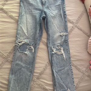 Garage Blue Vintage Straight Leg Jeans with Distressed Details